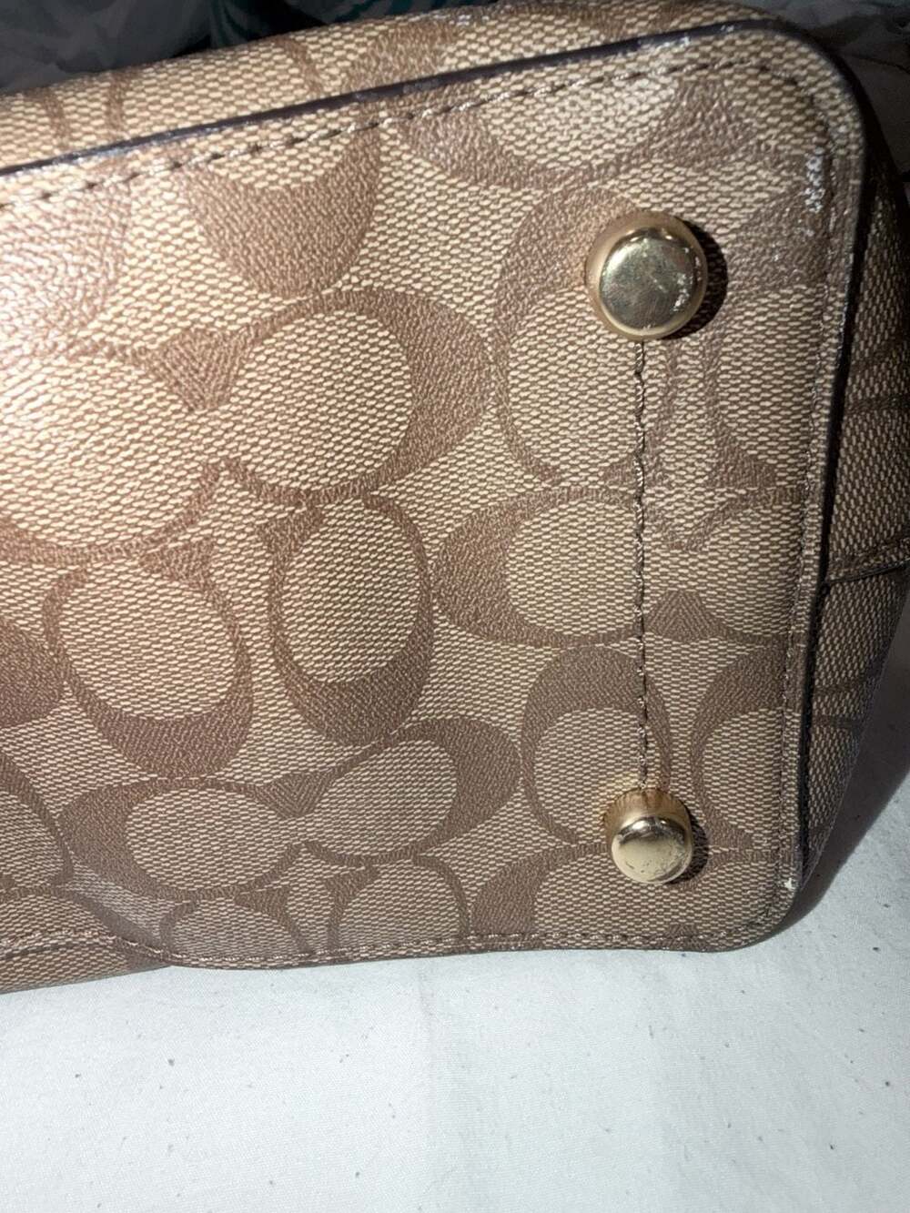 COACH F79987 Signature Avenue Carryall Khaki Brown Coated Canvas Tote Handbag - Picture 5 of 8